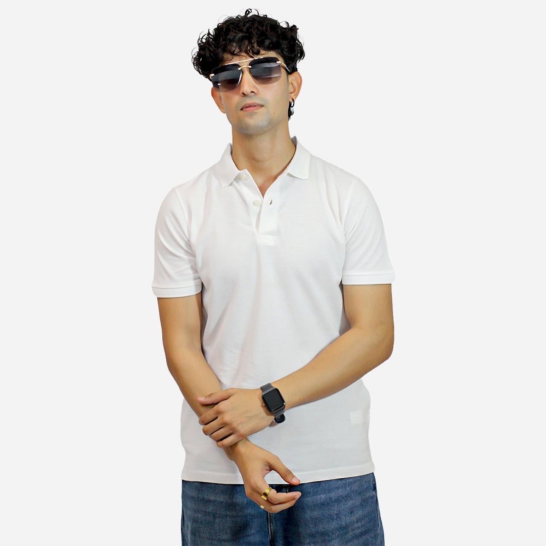 MM Men's White Color Polo T-Shirt
