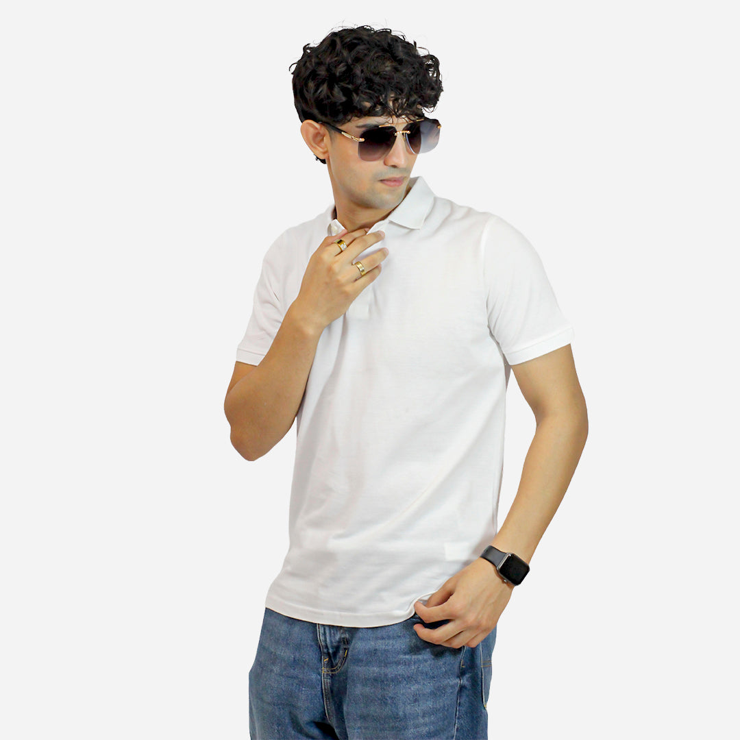 MM Men's White Color Polo T-Shirt