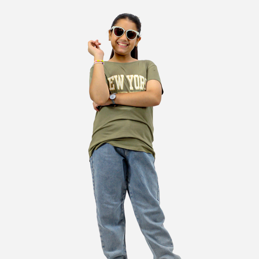 HM Girls Green Color T-shirt