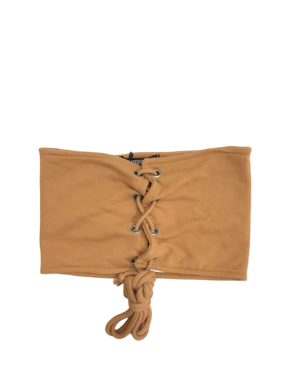 Lace-Up Front Strapless Tube Top in Camel Brown W-27