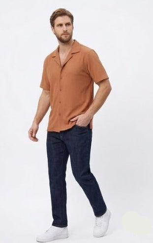 Vertical Textured Short Sleeve Cuban Collar Shirt (MS-14)