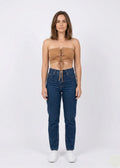 Tan Lace-Up Bandeau Crop Top - Camel Ribbed Tube Top (W-26)