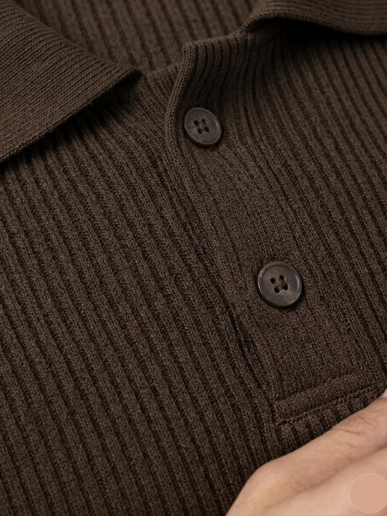 Men’s Ribbed Short Sleeve Button-Down Brown (MS-13)