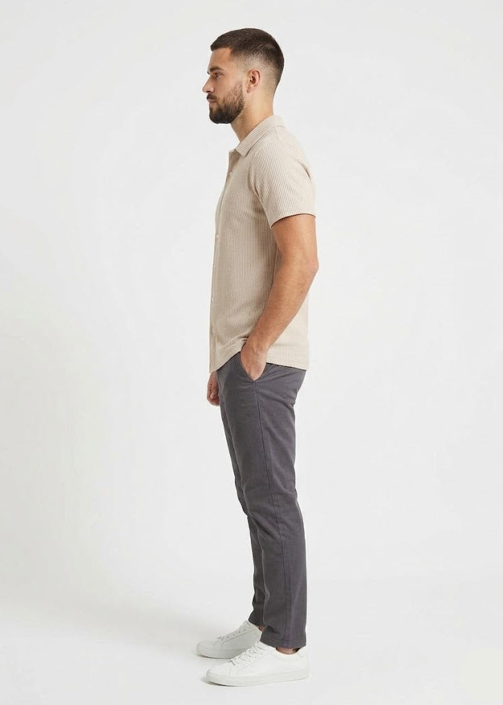 Men’s Ribbed Short Sleeve Button-Down Off-White (MS-13)