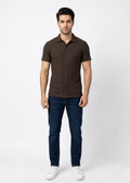 Men’s Ribbed Short Sleeve Button-Down Brown (MS-13)