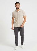 Men’s Ribbed Short Sleeve Button-Down Off-White (MS-13)