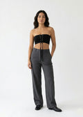 Front Lace-Up Ribbed Tube Top- Black (W-29)