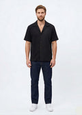 Waffle-Knit Short Sleeve Button-Down Black (MS-15)