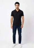 Men’s Ribbed Short Sleeve Button-Down Black (MS-13)
