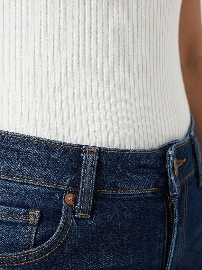 Ribbed V-Neck Bodysuit with Bandage Detailing - White (W-25)