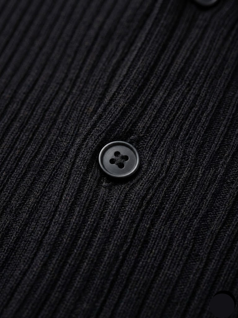 Men’s Ribbed Short Sleeve Button-Down Black (MS-13)
