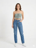 Lace-Up Front Strapless Tube Top in Sage Green (W-29)