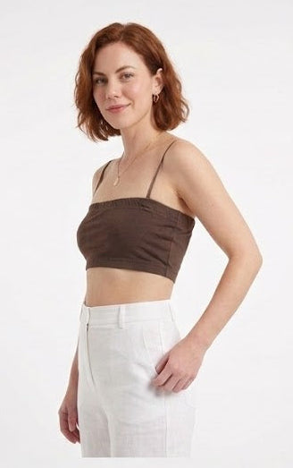 Chocolate Brown Straight-Neck Crop Top - (W-28)