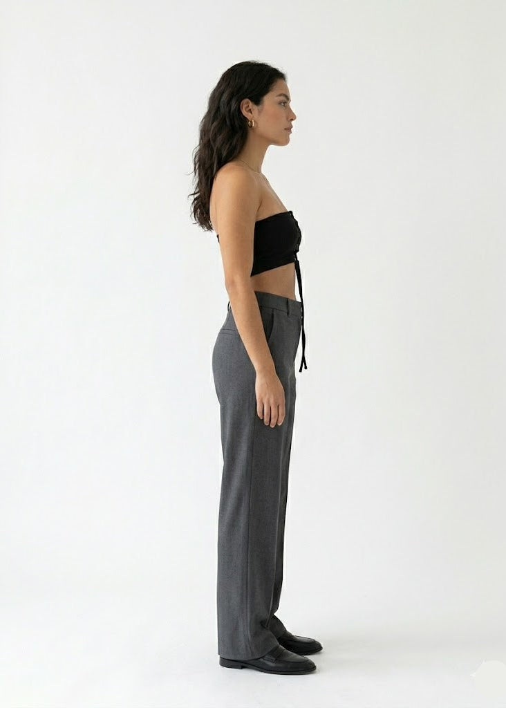 Front Lace-Up Ribbed Tube Top- Black (W-29)