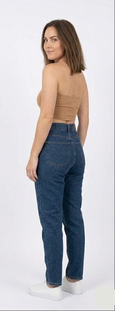 Tan Lace-Up Bandeau Crop Top - Camel Ribbed Tube Top (W-26)